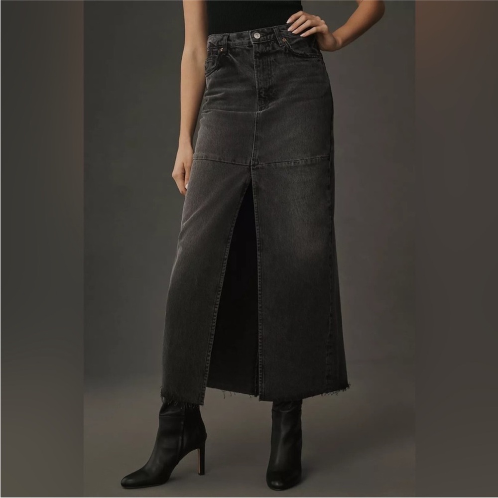 Reformation Tazz Maxi Denim Skirt black size 25 jeans front slit